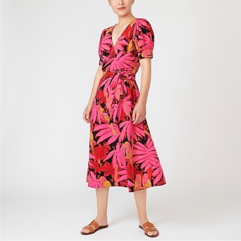 J. Crew Faux-wrap midi dress in palm print